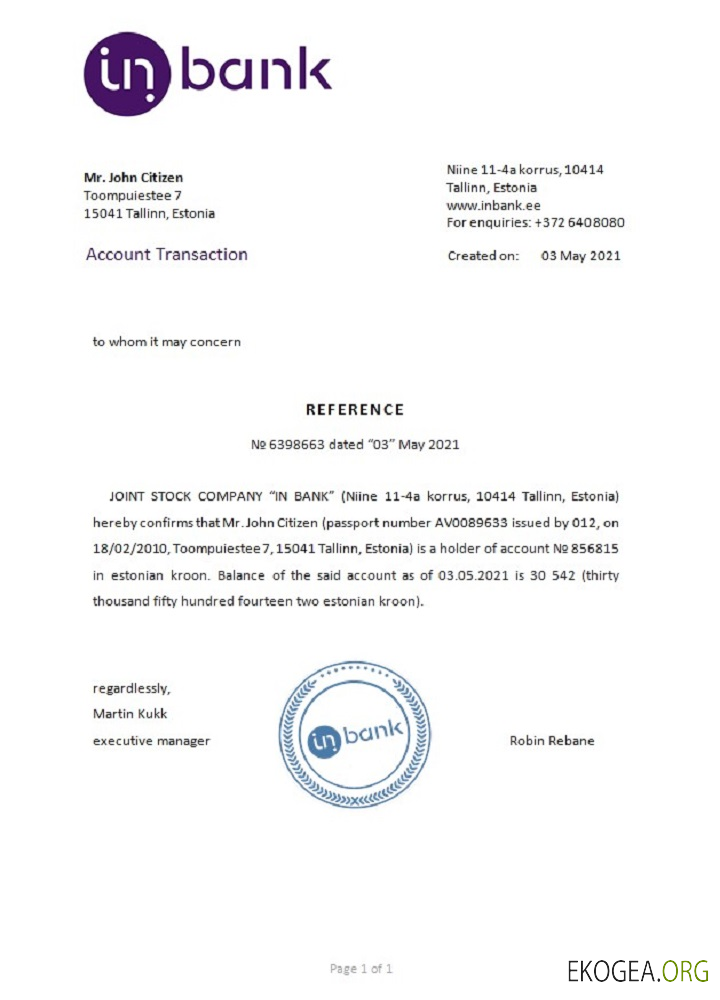 Estonie , Inbank , reference